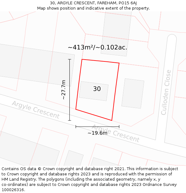 30, ARGYLE CRESCENT, FAREHAM, PO15 6AJ: Plot and title map