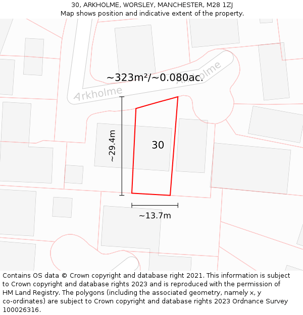 30, ARKHOLME, WORSLEY, MANCHESTER, M28 1ZJ: Plot and title map