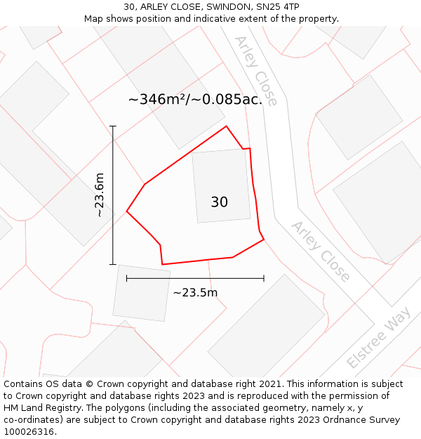 30, ARLEY CLOSE, SWINDON, SN25 4TP: Plot and title map
