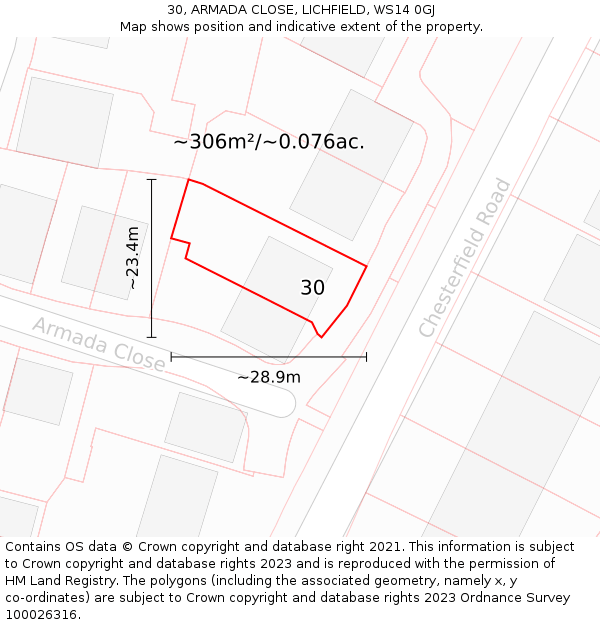 30, ARMADA CLOSE, LICHFIELD, WS14 0GJ: Plot and title map