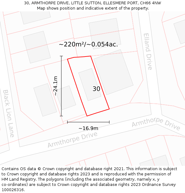 30, ARMTHORPE DRIVE, LITTLE SUTTON, ELLESMERE PORT, CH66 4NW: Plot and title map