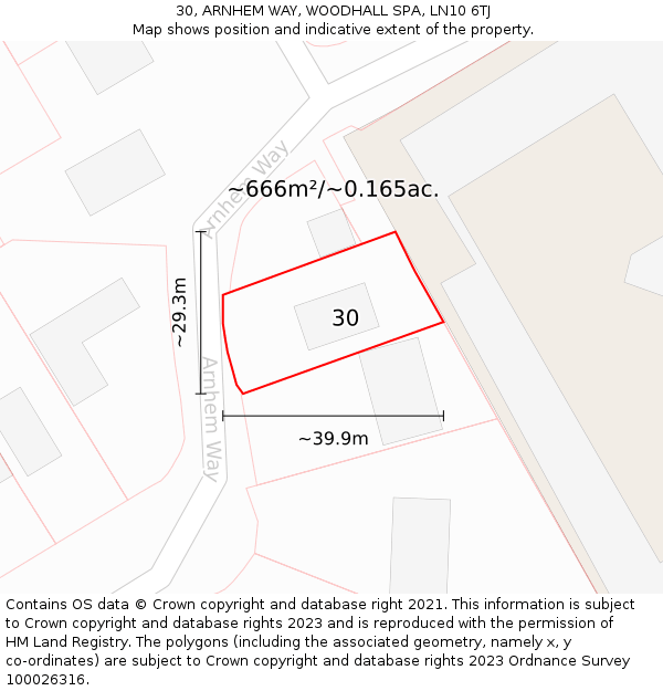 30, ARNHEM WAY, WOODHALL SPA, LN10 6TJ: Plot and title map