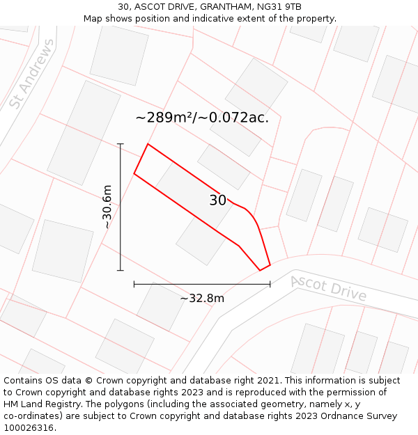 30, ASCOT DRIVE, GRANTHAM, NG31 9TB: Plot and title map