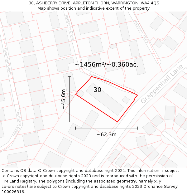 30, ASHBERRY DRIVE, APPLETON THORN, WARRINGTON, WA4 4QS: Plot and title map