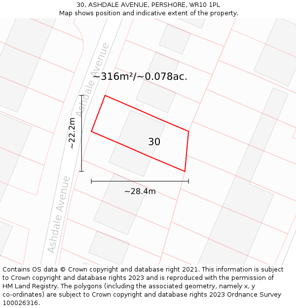 30, ASHDALE AVENUE, PERSHORE, WR10 1PL: Plot and title map