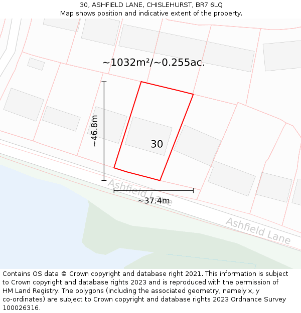 30, ASHFIELD LANE, CHISLEHURST, BR7 6LQ: Plot and title map