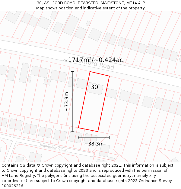30, ASHFORD ROAD, BEARSTED, MAIDSTONE, ME14 4LP: Plot and title map