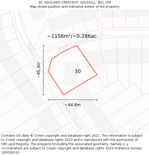 30, ASHLAWN CRESCENT, SOLIHULL, B91 1PR: Plot and title map