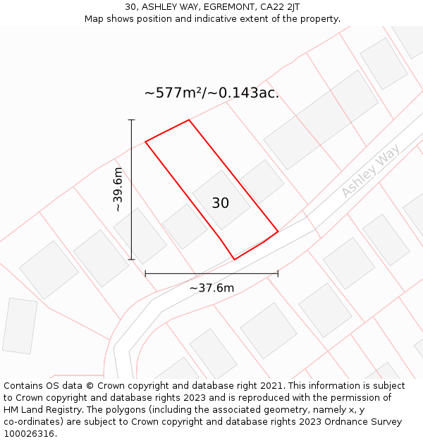 30, ASHLEY WAY, EGREMONT, CA22 2JT: Plot and title map