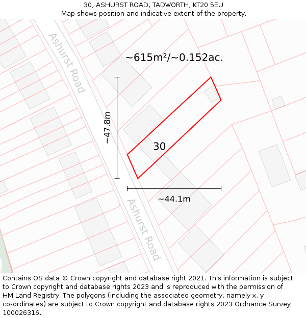 30, ASHURST ROAD, TADWORTH, KT20 5EU: Plot and title map