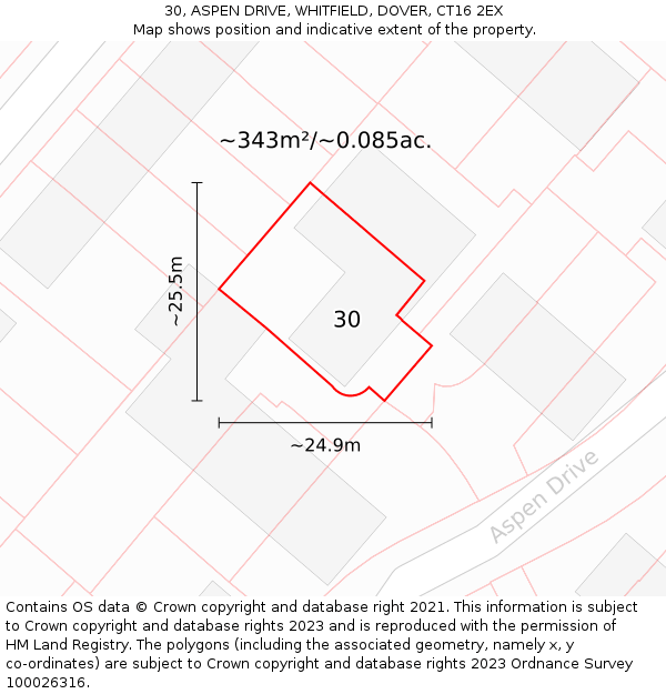 30, ASPEN DRIVE, WHITFIELD, DOVER, CT16 2EX: Plot and title map