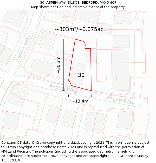 30, ASPEN WAY, SILSOE, BEDFORD, MK45 4GF: Plot and title map