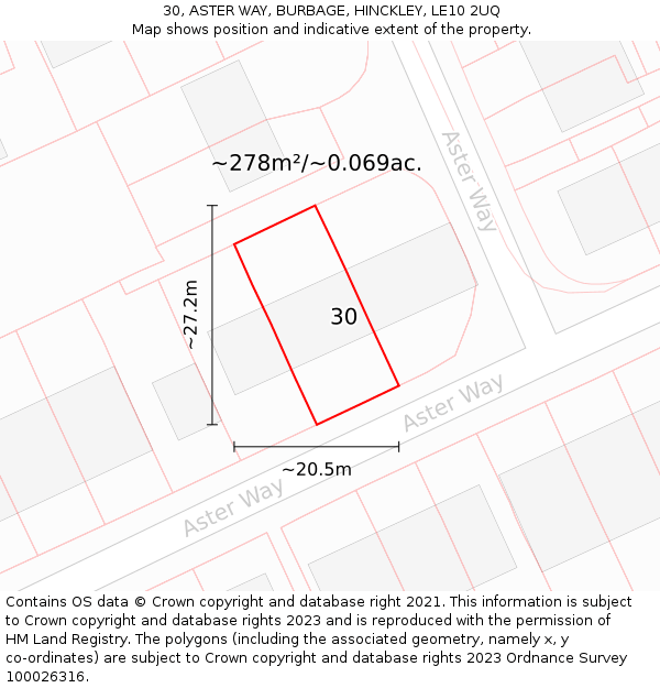 30, ASTER WAY, BURBAGE, HINCKLEY, LE10 2UQ: Plot and title map