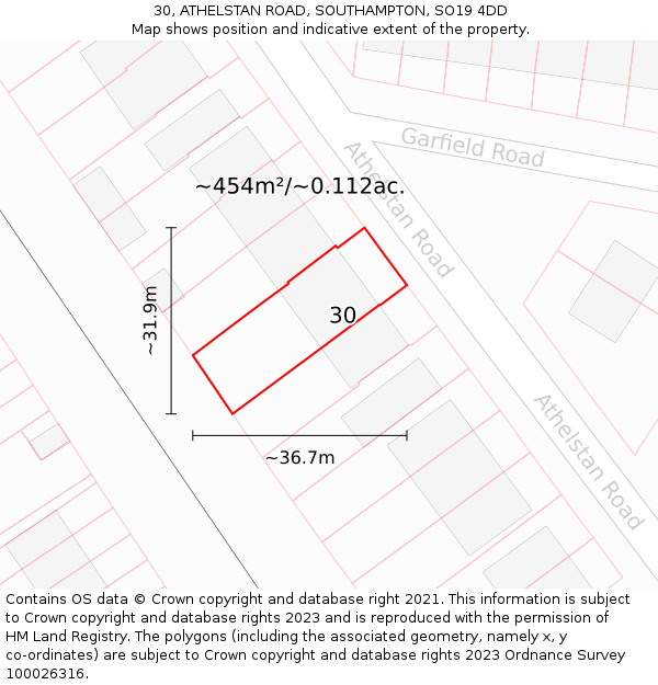 30, ATHELSTAN ROAD, SOUTHAMPTON, SO19 4DD: Plot and title map