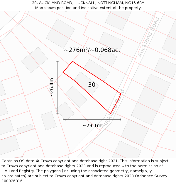 30, AUCKLAND ROAD, HUCKNALL, NOTTINGHAM, NG15 6RA: Plot and title map