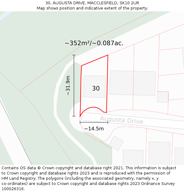30, AUGUSTA DRIVE, MACCLESFIELD, SK10 2UR: Plot and title map