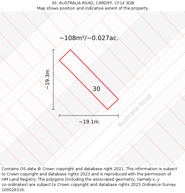 30, AUSTRALIA ROAD, CARDIFF, CF14 3DB: Plot and title map