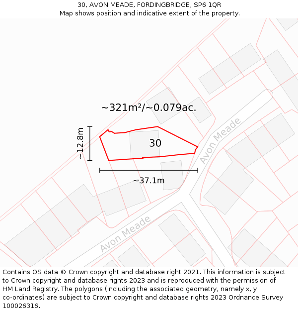 30, AVON MEADE, FORDINGBRIDGE, SP6 1QR: Plot and title map