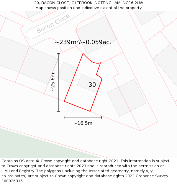 30, BACON CLOSE, GILTBROOK, NOTTINGHAM, NG16 2UW: Plot and title map