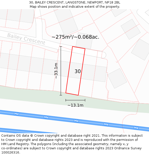 30, BAILEY CRESCENT, LANGSTONE, NEWPORT, NP18 2BL: Plot and title map