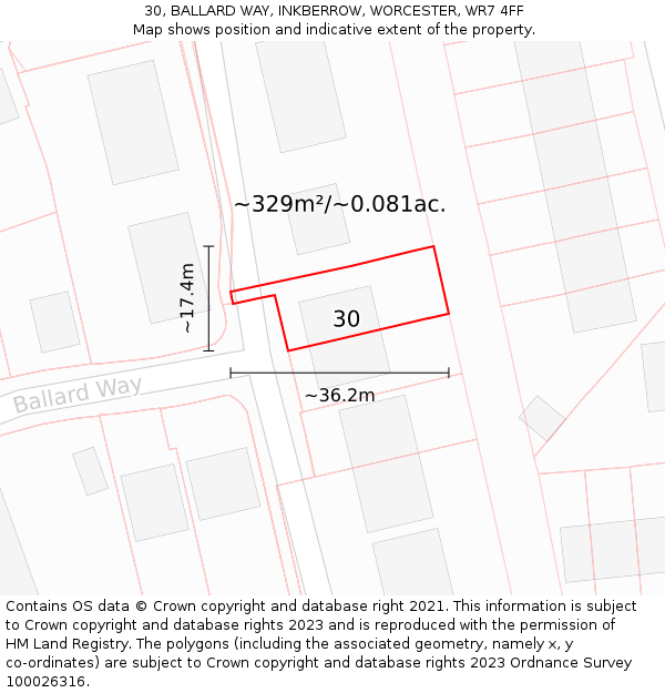 30, BALLARD WAY, INKBERROW, WORCESTER, WR7 4FF: Plot and title map