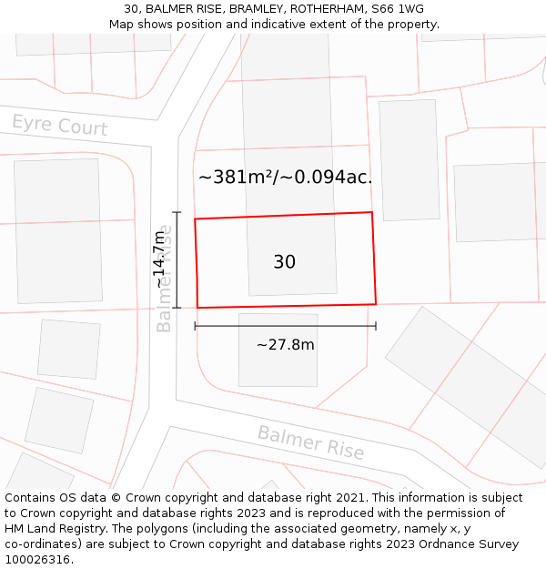 30, BALMER RISE, BRAMLEY, ROTHERHAM, S66 1WG: Plot and title map