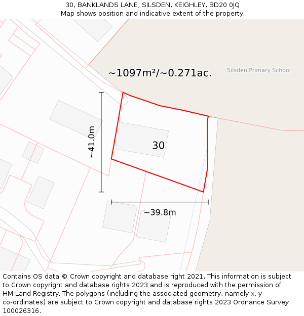 30, BANKLANDS LANE, SILSDEN, KEIGHLEY, BD20 0JQ: Plot and title map