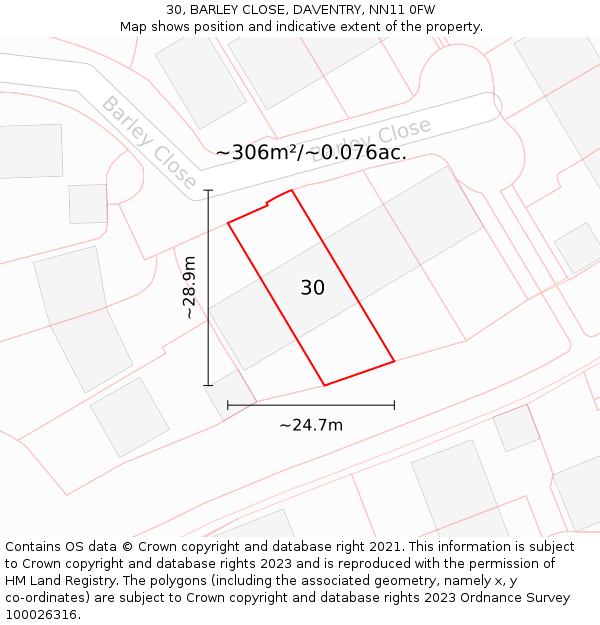 30, BARLEY CLOSE, DAVENTRY, NN11 0FW: Plot and title map
