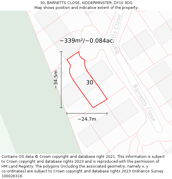 30, BARNETTS CLOSE, KIDDERMINSTER, DY10 3DG: Plot and title map