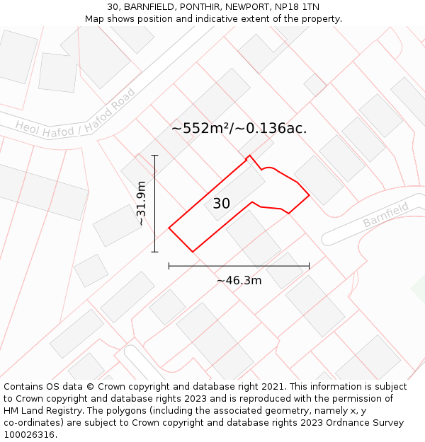 30, BARNFIELD, PONTHIR, NEWPORT, NP18 1TN: Plot and title map