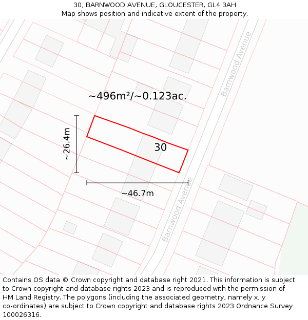 30, BARNWOOD AVENUE, GLOUCESTER, GL4 3AH: Plot and title map