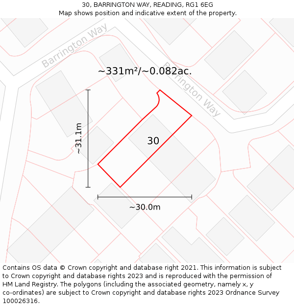 30, BARRINGTON WAY, READING, RG1 6EG: Plot and title map