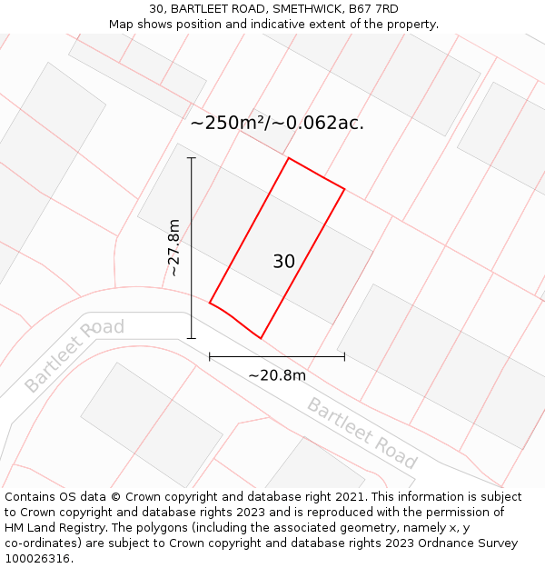 30, BARTLEET ROAD, SMETHWICK, B67 7RD: Plot and title map