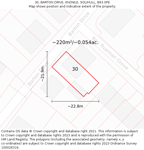 30, BARTON DRIVE, KNOWLE, SOLIHULL, B93 0PE: Plot and title map