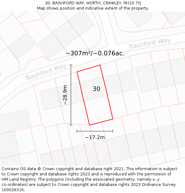 30, BASHFORD WAY, WORTH, CRAWLEY, RH10 7YJ: Plot and title map