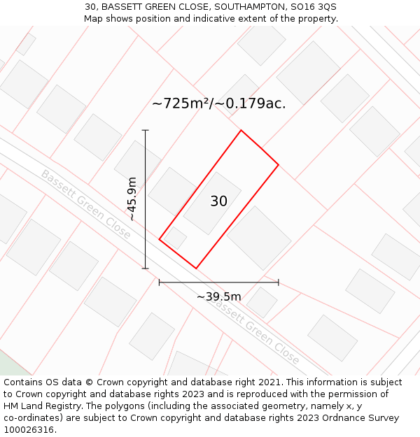 30, BASSETT GREEN CLOSE, SOUTHAMPTON, SO16 3QS: Plot and title map