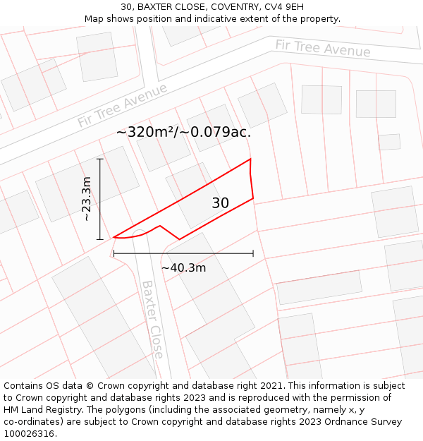 30, BAXTER CLOSE, COVENTRY, CV4 9EH: Plot and title map