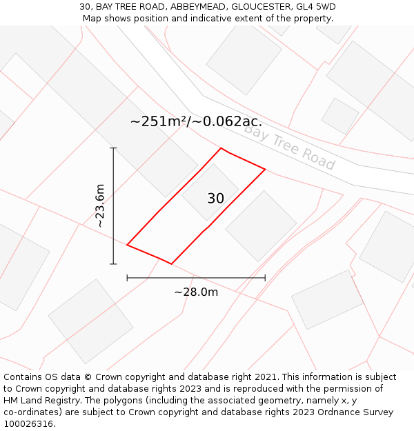 30, BAY TREE ROAD, ABBEYMEAD, GLOUCESTER, GL4 5WD: Plot and title map