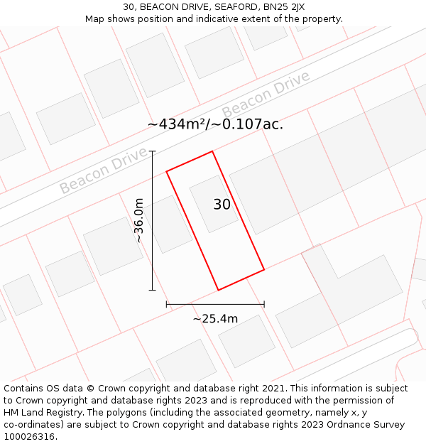 30, BEACON DRIVE, SEAFORD, BN25 2JX: Plot and title map
