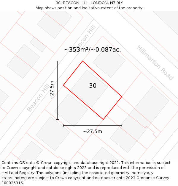 30, BEACON HILL, LONDON, N7 9LY: Plot and title map