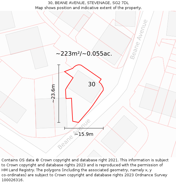 30, BEANE AVENUE, STEVENAGE, SG2 7DL: Plot and title map