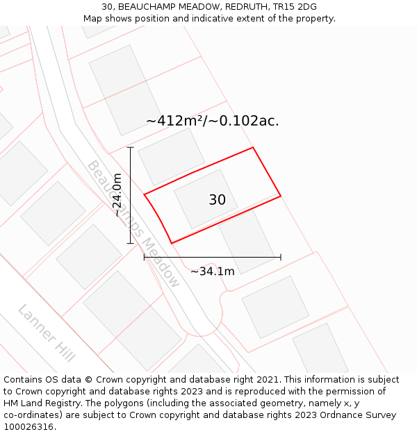 30, BEAUCHAMP MEADOW, REDRUTH, TR15 2DG: Plot and title map