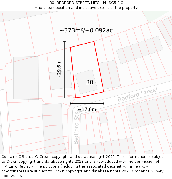 30, BEDFORD STREET, HITCHIN, SG5 2JG: Plot and title map