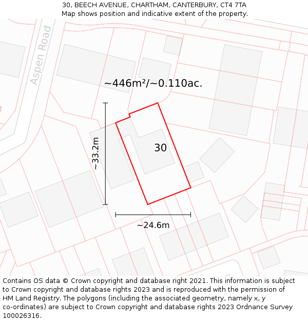 30, BEECH AVENUE, CHARTHAM, CANTERBURY, CT4 7TA: Plot and title map