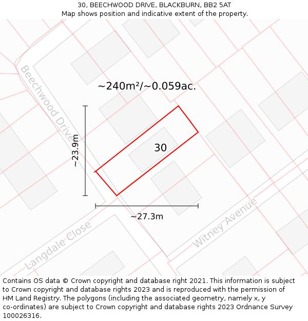 30, BEECHWOOD DRIVE, BLACKBURN, BB2 5AT: Plot and title map