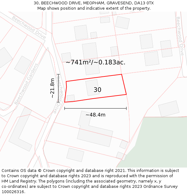 30, BEECHWOOD DRIVE, MEOPHAM, GRAVESEND, DA13 0TX: Plot and title map