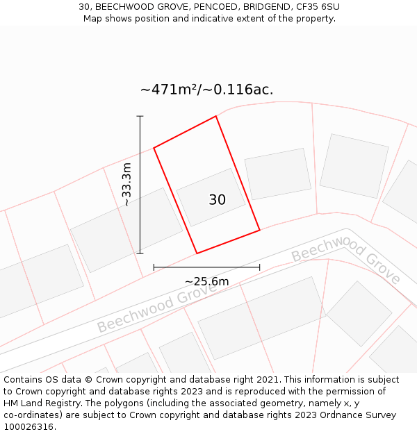 30, BEECHWOOD GROVE, PENCOED, BRIDGEND, CF35 6SU: Plot and title map