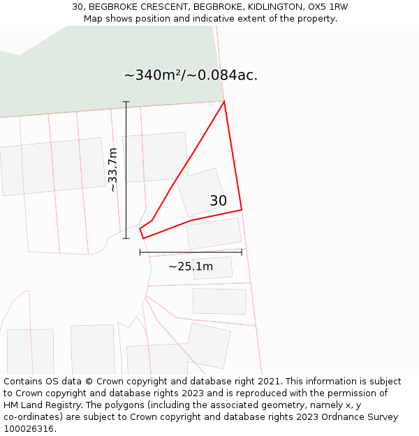 30, BEGBROKE CRESCENT, BEGBROKE, KIDLINGTON, OX5 1RW: Plot and title map