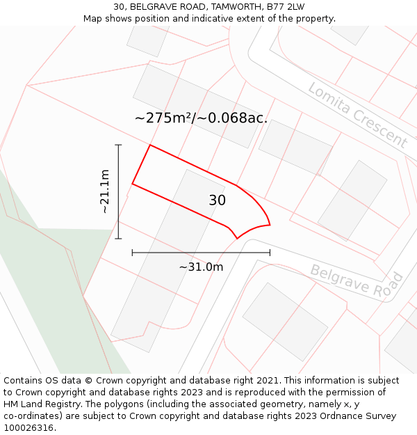 30, BELGRAVE ROAD, TAMWORTH, B77 2LW: Plot and title map