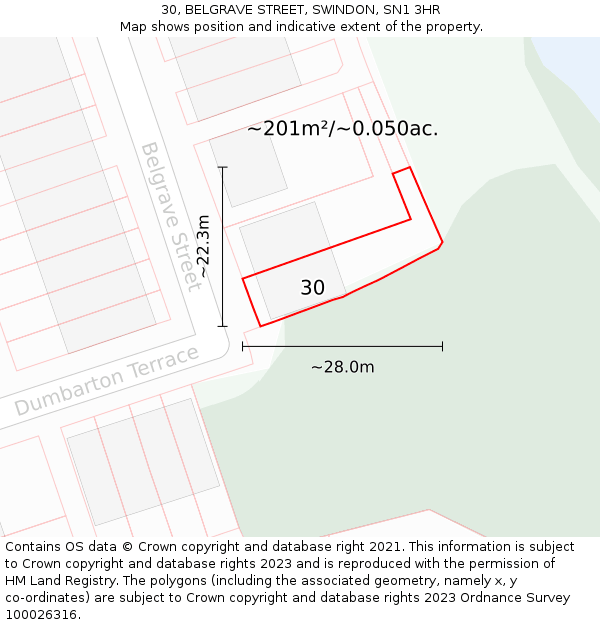 30, BELGRAVE STREET, SWINDON, SN1 3HR: Plot and title map